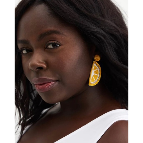 ✨HP✨ 🆕Yellow Lemon Beaded Statement Earrings NWT - Picture 2 of 5